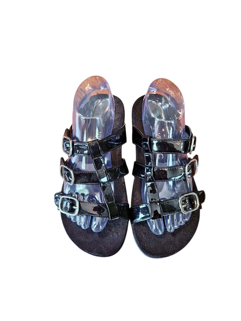 Vionic  Women's 9‎ Wide Misa Black Patent Leather Buckle Strap Sandals Comfort
